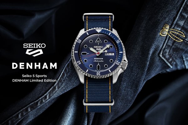 Seiko 5 Sports X Denham, farmerba öltöztetve